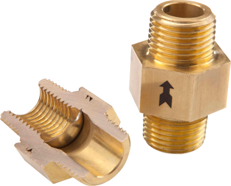 O4A screwed and bonded rupture disc plug with brass body and stainless steel disc, designed for cryogenic and gas safety applications